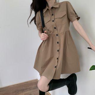 Polo Collar Button-up Mini Dress