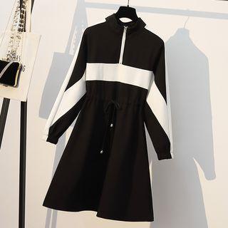 Color Panel Midi A-line Sweatshirt Dress