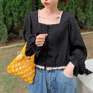 Square-neck Ruffle Trim Chiffon Blouse As Shown In Figure - One Size