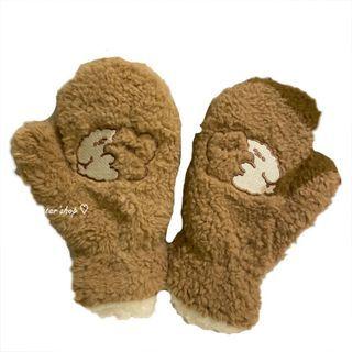 Animal Embroidered Coral Fleece Mittens (various Designs)