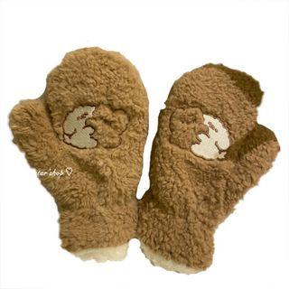 Animal Embroidered Coral Fleece Mittens (various Designs)