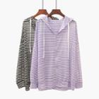 Striped Hooded Zip-up Knit Top