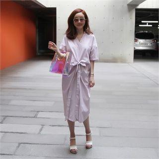 Tie-front Stripe Shirtdress