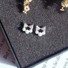 Faux Pearl Rhinestone Bow Earring Silver - One Size