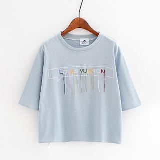 Letter Embroidered Short Sleeve T-shirt
