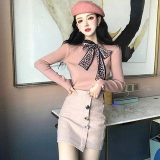Leopard Knit Top / Mini Pencil Skirt