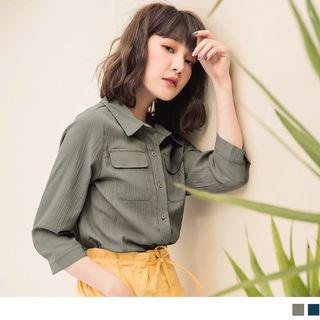 Double Pocket 3/4 Sleeve Blouse