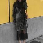 Set: Velvet Pullover Dress + Sheer Midi Skirt