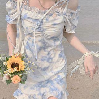 Spaghetti Strap Tie Dye Mini Dress / Short-sleeve Mini Dress / Midi Dress / Blouse