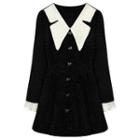 Flared-cuff Collared A-line Dress Black - One Size