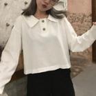 Long-sleeve Plain Cropped Polo Shirt