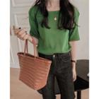 Square-neck Short-sleeve Colored Knit Top