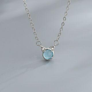 Rhinestone Cat Chain Necklace Silver - One Size