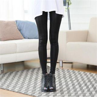 Elastic-waist Glossy Leggings