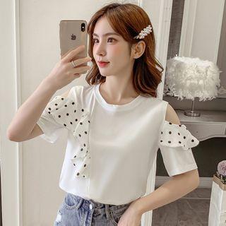 Short-sleeve Cold-shoulder Ruffled T-shirt