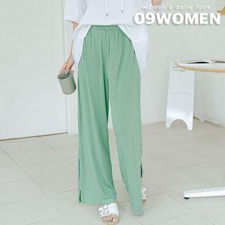 Plus Size Slit-side Silky Wide-leg Pants