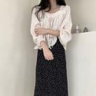 Puff-sleeve Blouse / Dotted Skirt