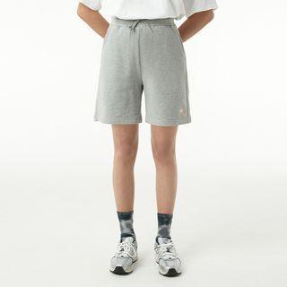 Drawstring-waist Whistle-embroidered Cotton Shorts Gray - One Size