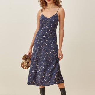 Spaghetti Strap Paint Splatter Midi A-line Dress