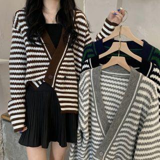 Irregular Striped V-neck Cardigan
