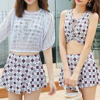 Set: Printed Tankini Top + Swim Skirt + Cover Up