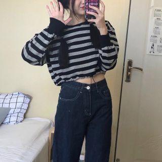 Striped Drawcord Pullover As Shown In Figure - One Size