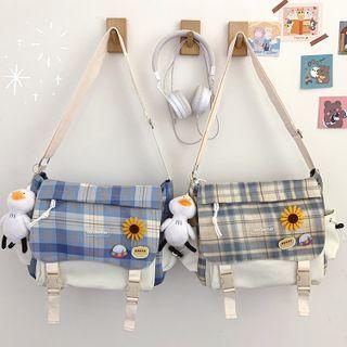 Plaid Messenger Bag / Charm / Set