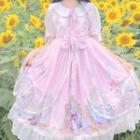 Puff-sleeve Lace Trim Graphic Print Midi A-line Lolita Dress