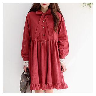 Beribboned Half-placket Empire Dress