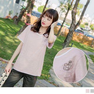 Contrast Trim Short-sleeve Printed Top