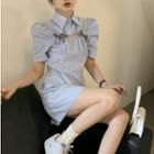 Elbow-sleeve Cut-out Ribbon Mini Shirtdress