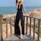 Sleeveless Tie-strap Maxi A-line Dress