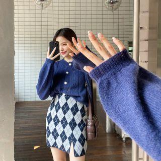 Balloon-sleeve Perforated Cardigan