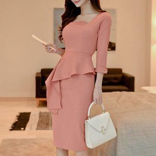 3/4-sleeve Square Neck Peplum Dress