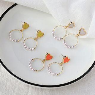 Alloy Heart Faux Pearl Hoop Dangle Earring