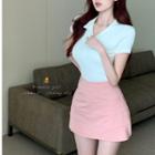 Short-sleeve V-neck Polo Shirt / Mini A-line Skirt