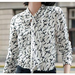 Printed Tie-neck Blouse / Dress Pants / Set