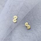 Dollar Sign Ear Stud 1 Pair - S925 Silver - Gold - One Size