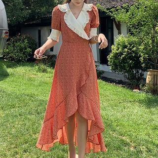 Short-sleeve Floral Ruffed Midi Dress