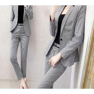 Set: Long-sleeve Gingham Blazer + Dress Pants
