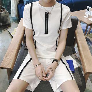 Set: Short-sleeve Zip Accent T-shirt + Shorts