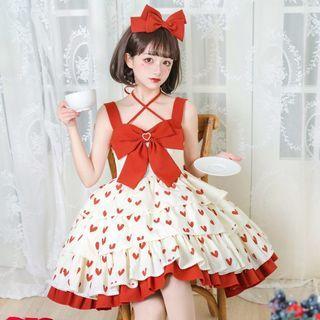 Sleeveless Heart Print Mini A-line Dress / Headband