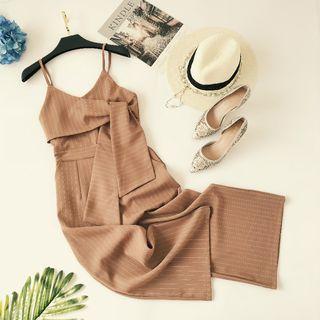 Pinstriped Spaghetti Strap Wide Leg Jumpsuit