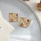 Alloy Embossed Flower Square Earring 01 - Silver Needle Earring - - One Size