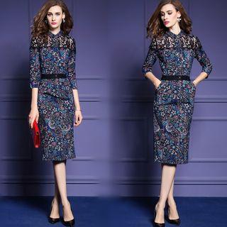 3/4-sleeve Sheath Floral Dress