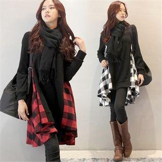 Gingham-panel Pullover Dress