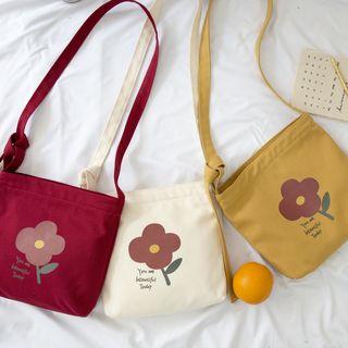 Printed Flower Canvas Shoulder Bag