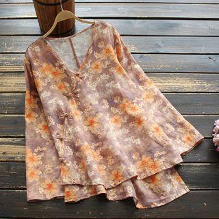 Asymmetric Floral Print Blouse