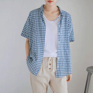 Short-sleeve Cotton Check Shirt