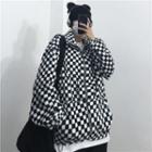 Checkered Zip-up Furry Jacket